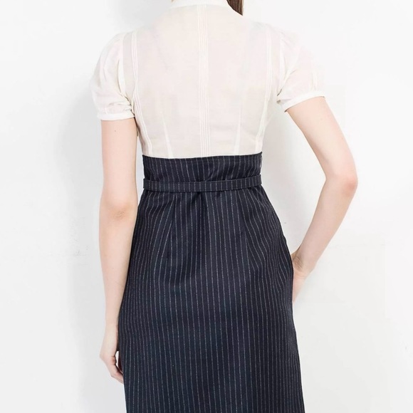 NWT BCBG MAXAZRIA WHITE BLOUSE/BLUE PINSTRIPE SKIRT DRESS, SIZE6 - Picture 7 of 11